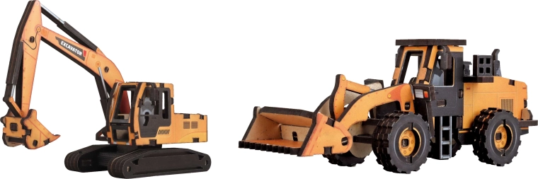 Houten bouwset bouwmachine 14 cm (lader of graafmachine) - 1 stuk