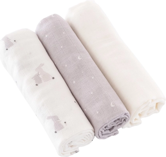 Träumeland stoffen luiers Hophop Bunny Grau 80 × 80 cm (3 stuks)