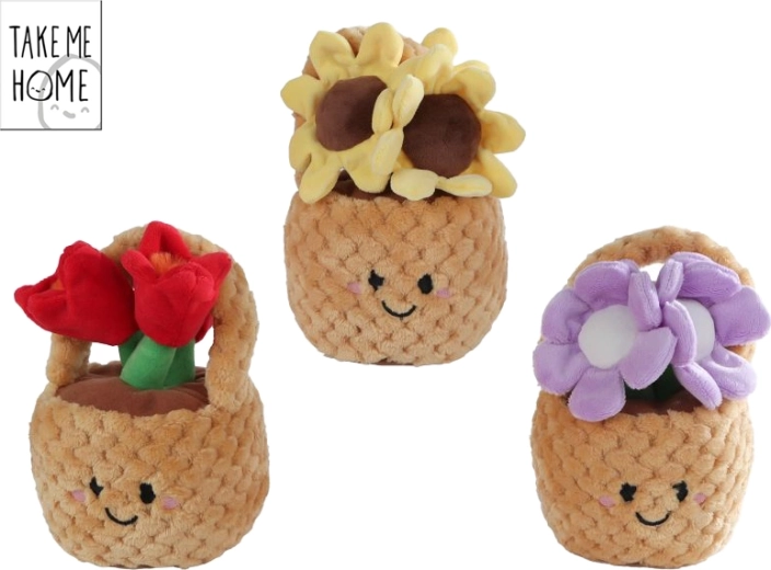 Pluchen mandje met bloemen 18 cm