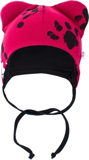 baby-katoenen muts met oortjes New Baby Paw donkerroze (6–9 maanden)