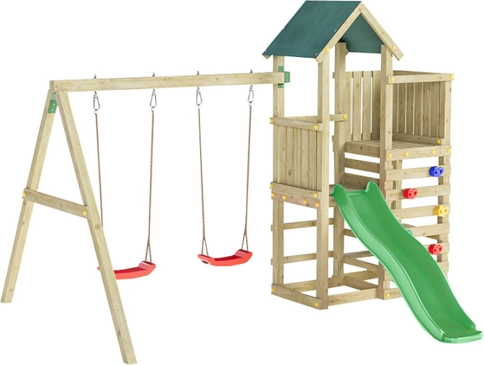 Marimex houten speeltoestel voor kinderen Play Basic met groene glijbaan