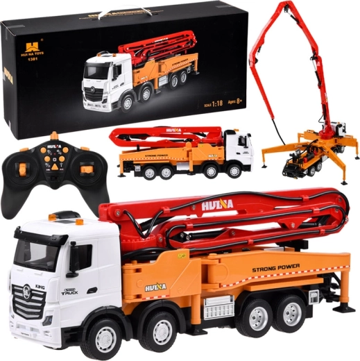 RC-vrachtwagen met betonpomp Huina 1381 1:18 met verlichting en geluiden