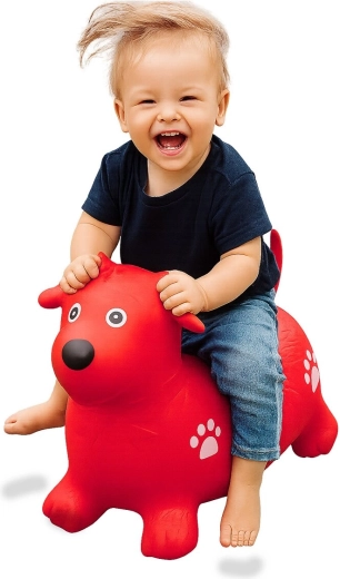 Opblaasbaar springhondje HoppyDoo rood met pompje