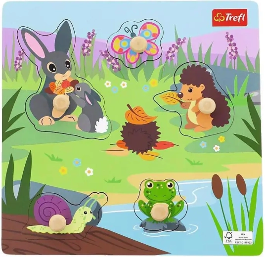 Houten puzzel Dieren in de weide – 5 stukjes