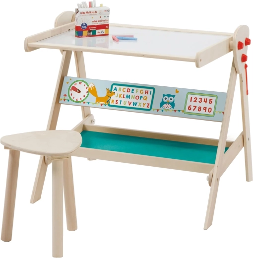 Roba dubbelzijdig kinderbord met tafel en krukje