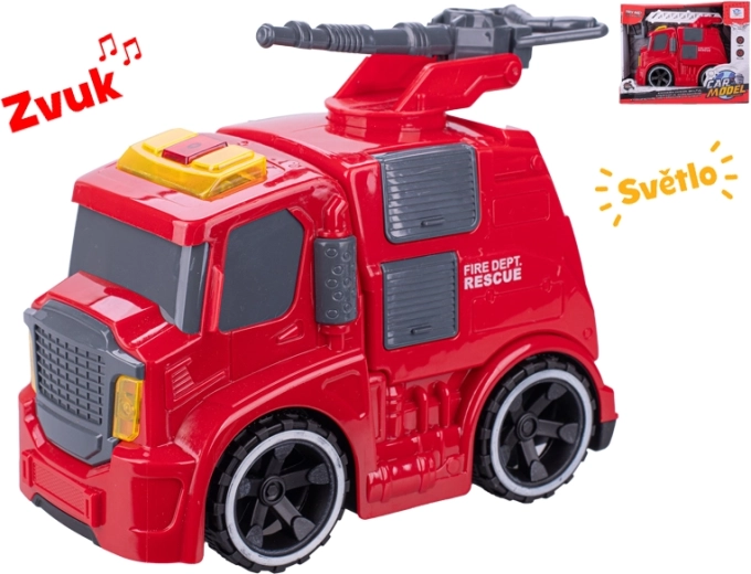 Brandweerwagen met vliegwiel 19 cm met licht en geluid