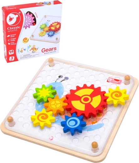 Houten puzzel tandwielen met voorbeeldkaarten