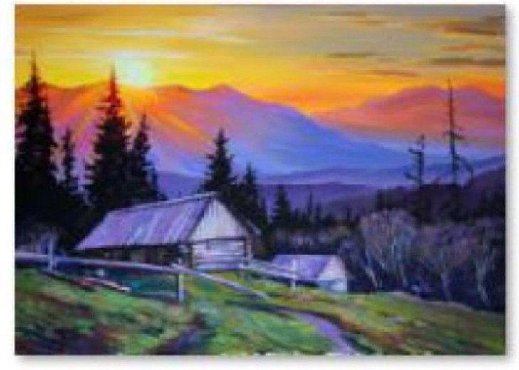 Diamantschilderen – bergen bij zonsondergang 40 × 30 cm