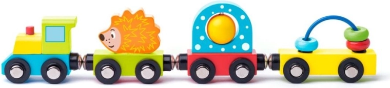 Houten treintje met egel en speelgoed Woody