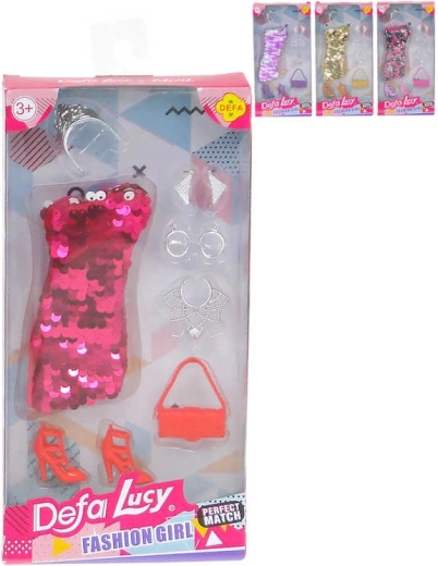 Feestelijke paillettenjurk voor een pop met modeaccessoires - 1 stuk