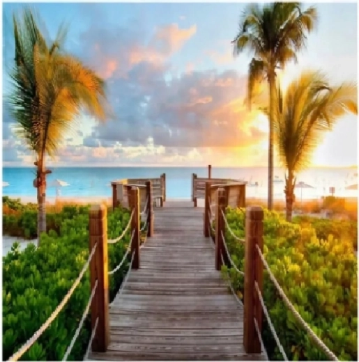 Diamant schilderen Brug met palmen 30 × 40 cm