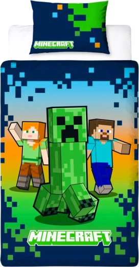 Katoenen beddengoed Minecraft Creeper donkerblauw-groen 140 × 200 cm