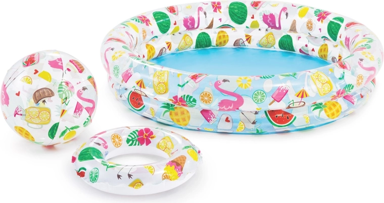 Opblaasbaar zwembad met zwemband en bal 122 × 25 cm Intex