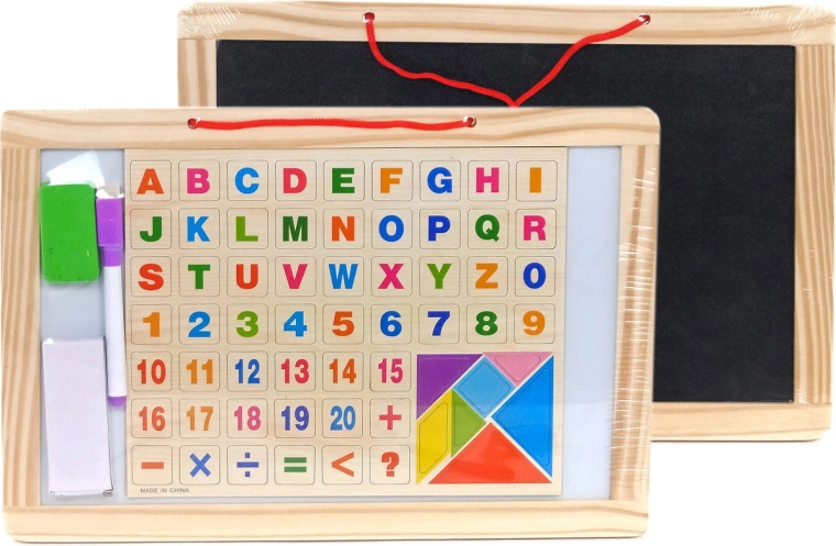Dubbelzijdig magnetisch bord voor krijt en stiften met letters, cijfers en puzzel