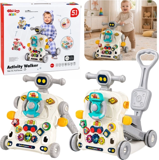 Interactieve educatieve loopwagen 5-in-1 met tafeltje en loopfiets, grijs