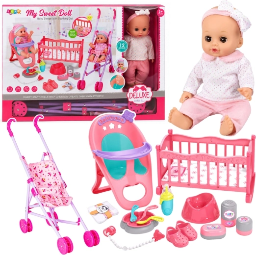 Interactieve babypop 3-in-1 met kinderwagen, bedje en accessoires