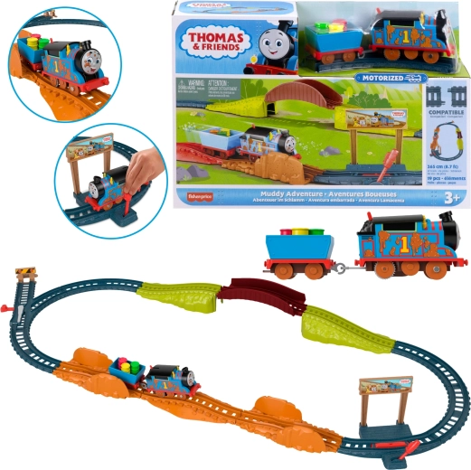 Fisher-Price Tomek en vrienden Modderavontuur van Thomas met aandrijving en rails