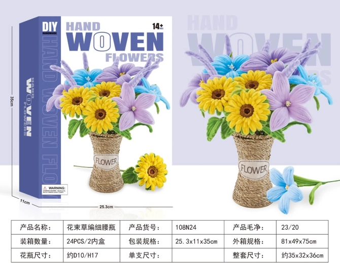 Creatieve set voor het maken van een zachte boeket – zonnebloemen en lelies
