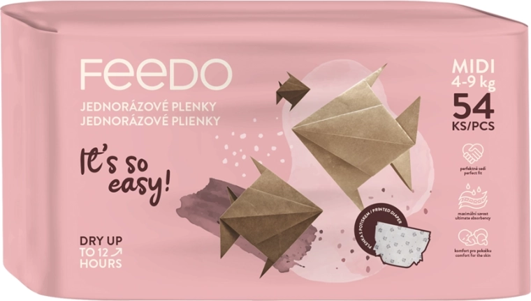 Wegwerpluiers voor kinderen FEEDO Midi 3 (4–9 kg), 54 stuks