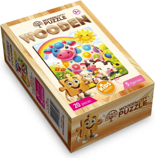 Houten puzzel WOODEN CITY regenboogkoe, 20 stukjes