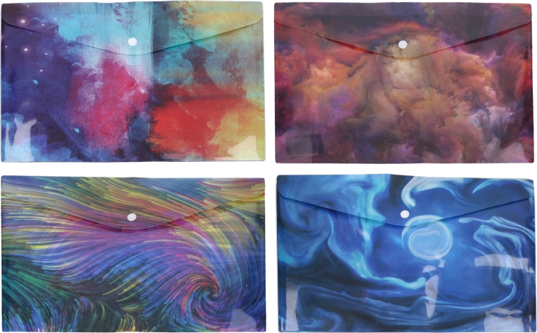 Plastic mapje met drukknoop 10,5 × 7,5 cm – mix kleuren