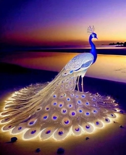 Diamond painting Pauw op het strand 30 × 40 cm