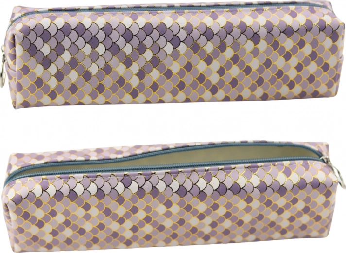 Stijlvolle pennenetui met zeeschubbenmotief - paars en goud