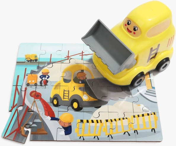 TOP BRIGHT houten puzzel met speelgoed – bulldozer, 24 stukjes