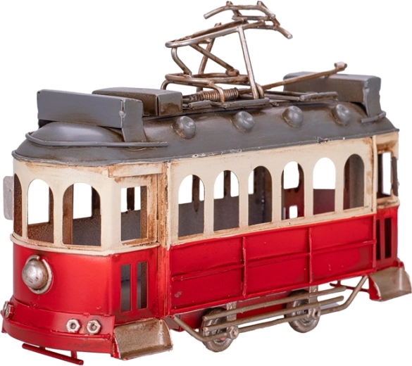 Metalen model van een rode tram 16,5 cm – retrodecoratie met verzamelaarsonderdelen