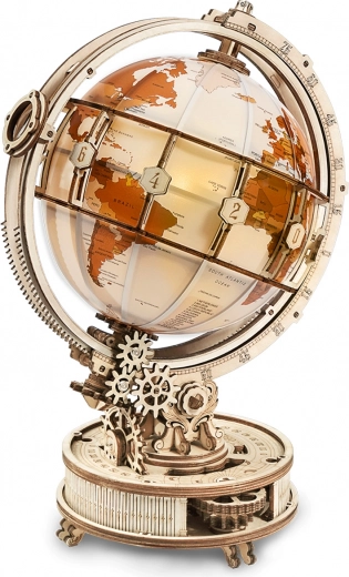 Lichtgevende houten mechanische globe – 3D bouwpakket RoboTime