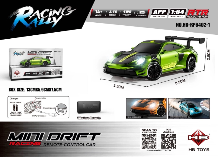 R/C-auto Mini Drift SmokeRacer groen in schaal 1:64