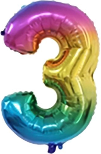 Fólioballon TORO cijfer 3, 30 cm, regenboog
