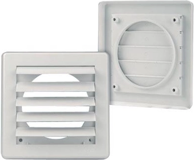 Ventilatierooster met zwaartekrachtklep 175 × 175 mm voor kanaal 125 mm – wit