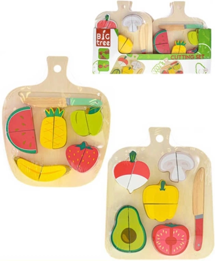 Houten snijset fruit of groente met klittenband en mesje