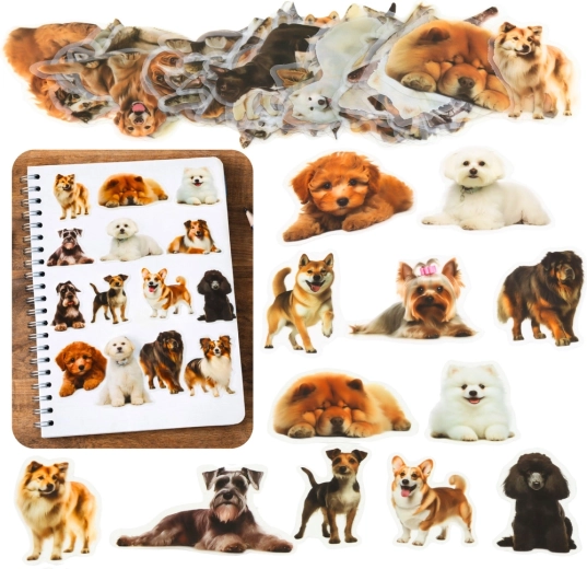 Set stickers honden diverse rassen, transparant, glanzend, 50 stuks