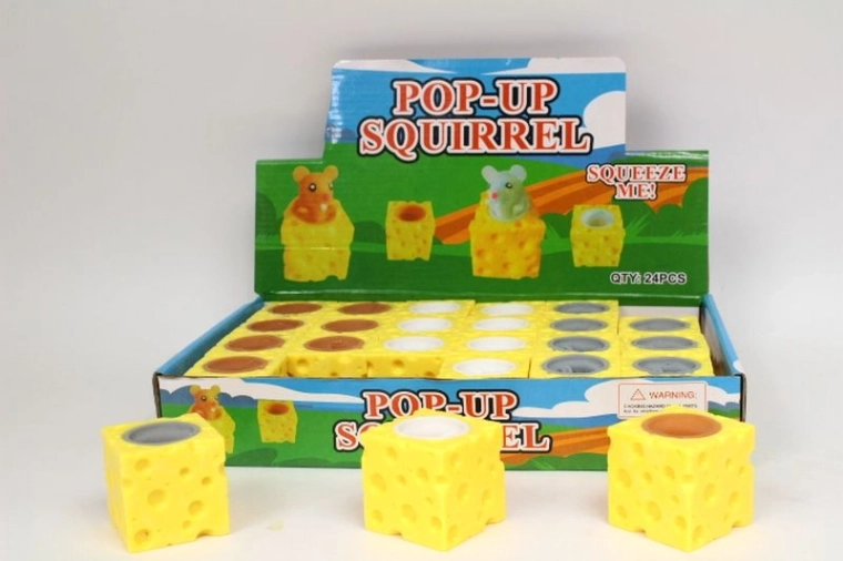 Antistress knijpfiguurtje kaas met muis (24 stuks)
