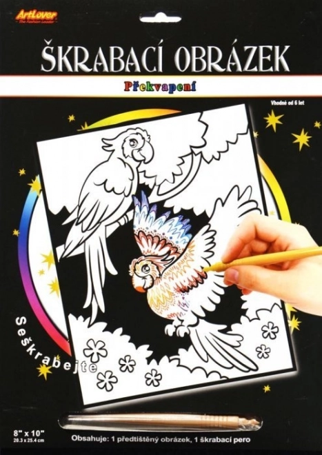 Krasplaatje met verrassing Twee papegaaien 20x25 cm