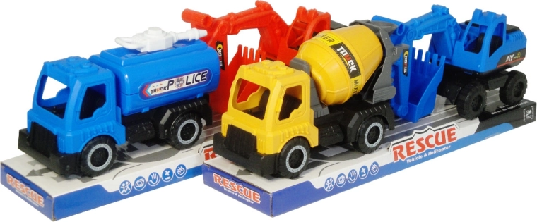 Bouw- en reddingsvoertuigen – set van 2 voertuigen met vliegwielaandrijving