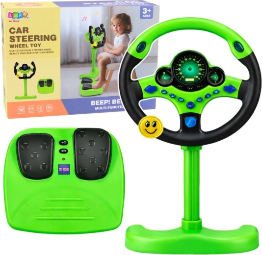 Interactief stuur voor kinderen met standaard en pedalen groen