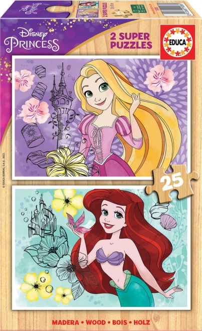 Houten puzzels EDUCA Disney prinsessen Rapunzel en ARIEL 2×25 stukjes