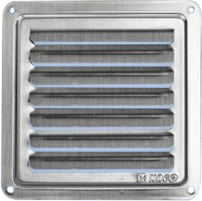 Roestvrijstalen ventilatierooster 100 × 100 mm met vaste lamellen