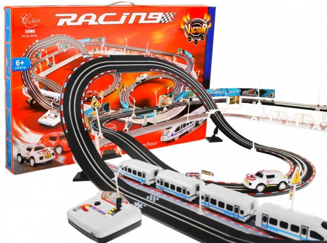 Groot racecircuit 2in1 met elektrische trein 20 km/u