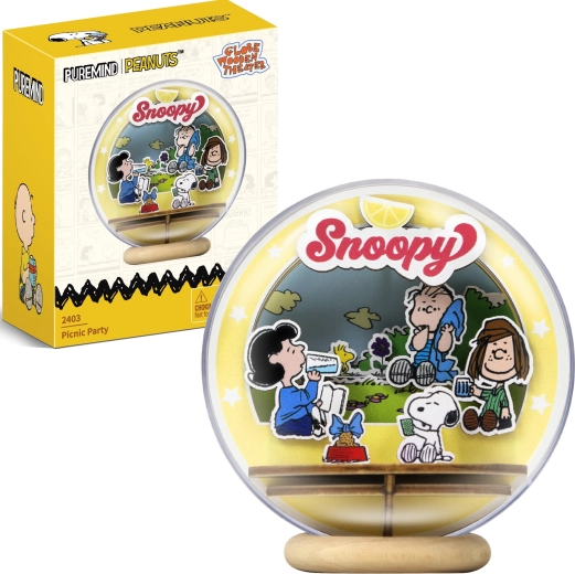 Puremind houten 3D-model SNOOPY PEANUTS – picknick in het park in een transparante bol