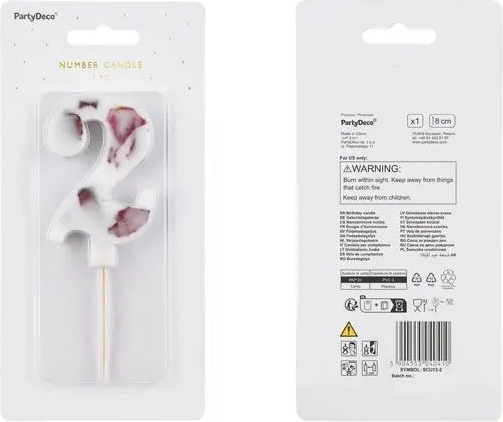 Verjaardagskaars cijfer 2 wit 8 cm