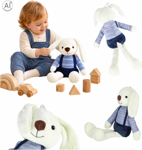 Pluchen konijn in blauwe broek 36 cm