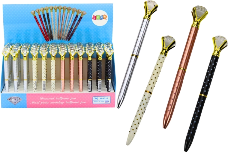Balpen met diamant, gestipt, blauwe inkt 0,7 mm (mix kleuren)