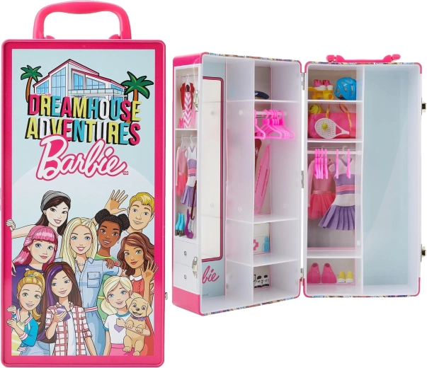 Klein Barbie Dreamhouse Adventures metalen koffertje met kledingkast