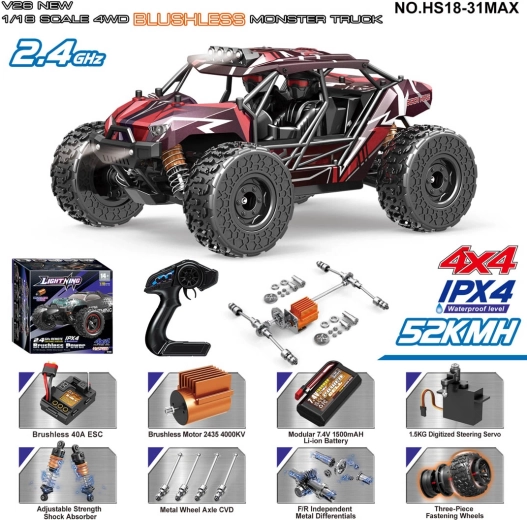 Op afstand bestuurbare terreinwagen Monster Max 1:18