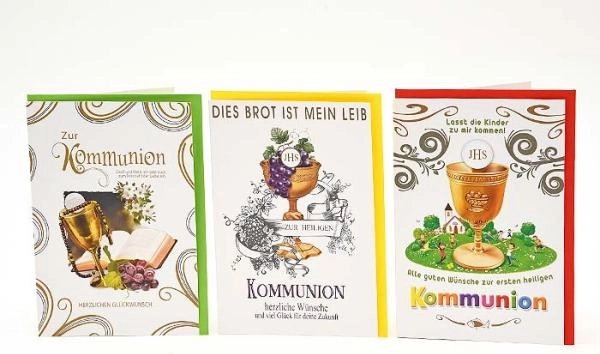 Communiewensen voor doop/1e heilige communie – set 100 stuks, 3 motieven, 11,5 × 17,5 cm