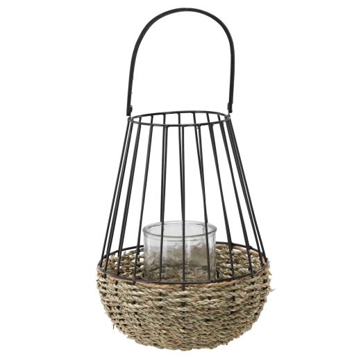 Metalen lantaarn zwart-bruin met glazen inzet 30 × 47 cm